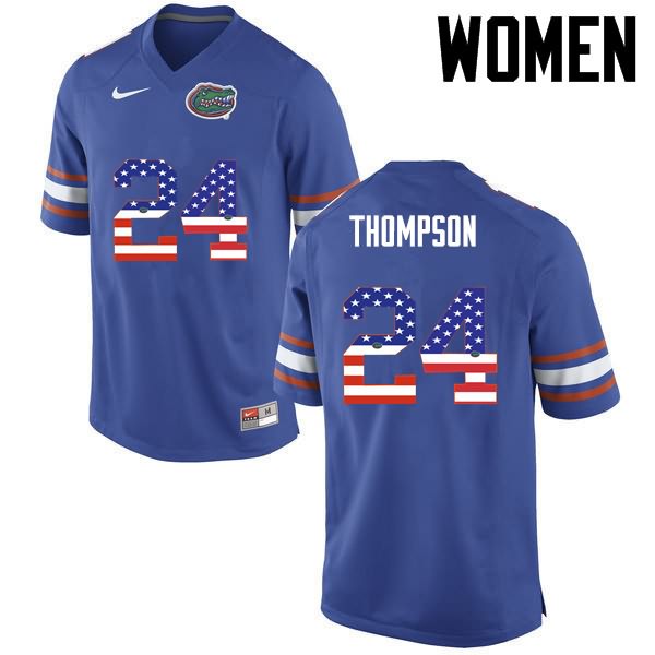 NCAA Florida Gators Mark Thompson Women's #24 USA Flag Fashion Nike Blue Stitched Authentic College Football Jersey YYE1164JZ